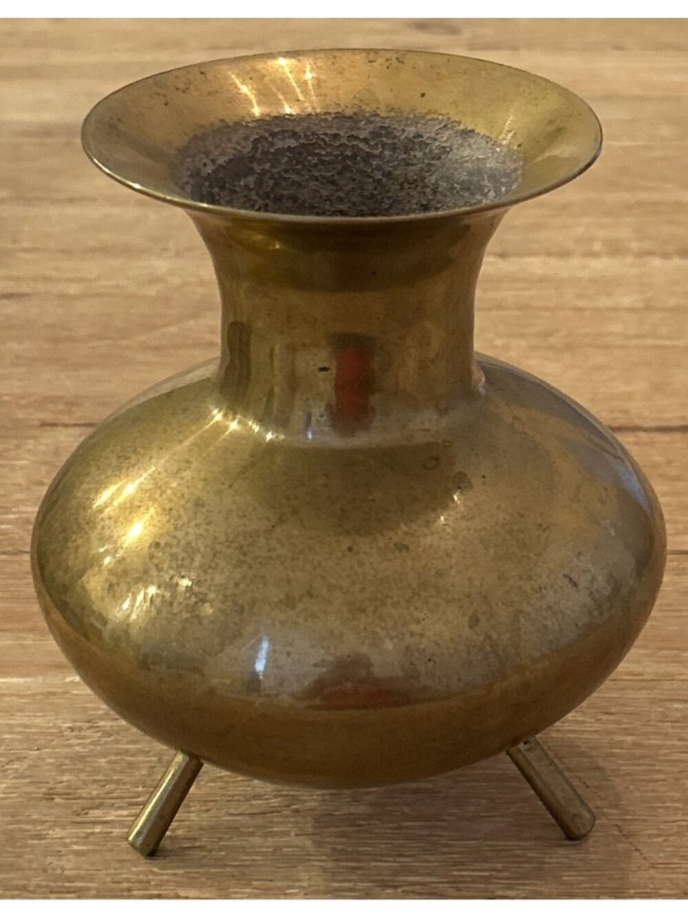Vintage Solid Brass Tripod Vessel Vase Flared Three Legged Heavy MCM 6” H